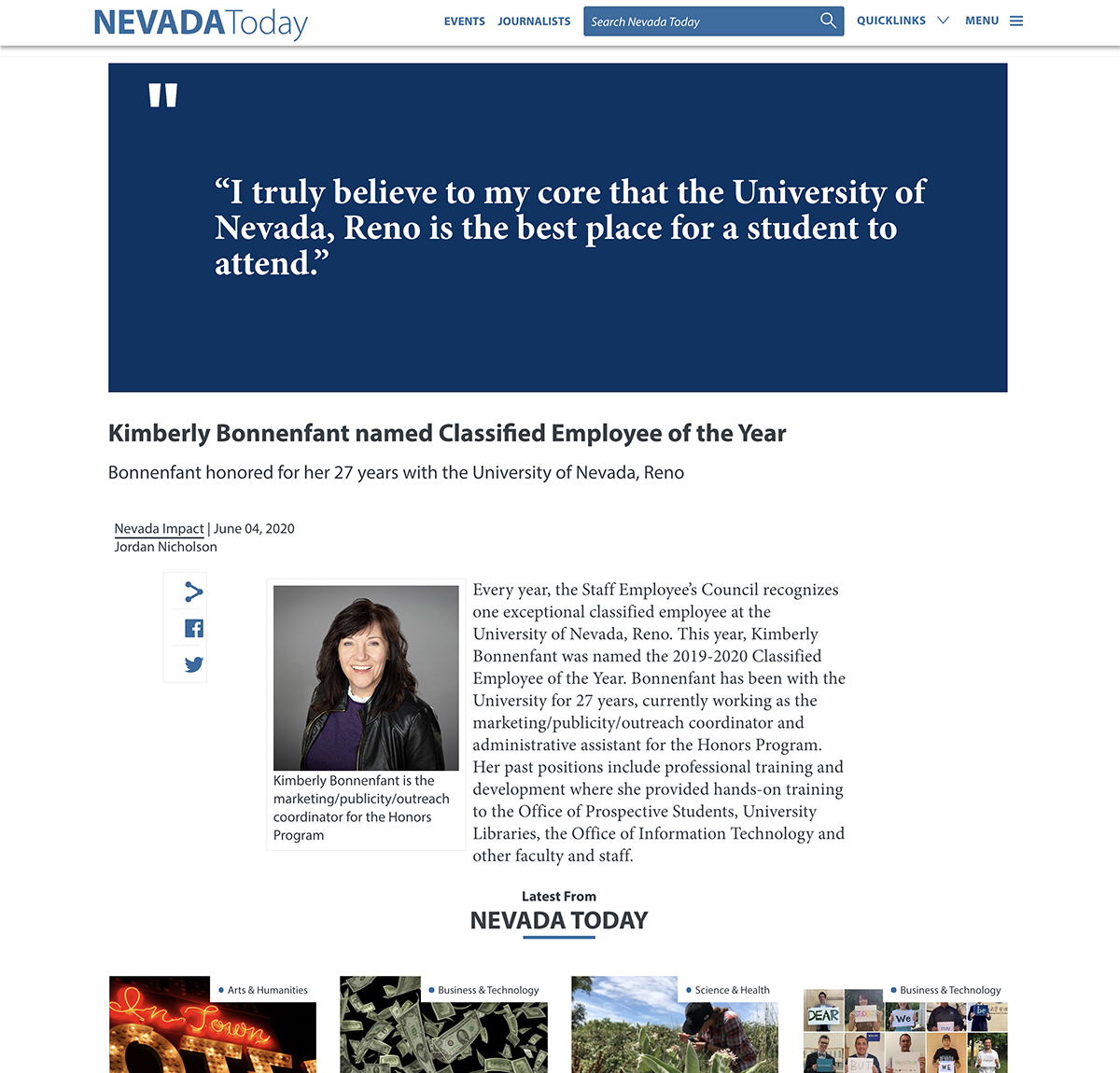 NevadaToday Quote Header Article Page Design and Layout